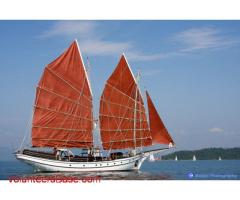 Work on a traditional Malay wooden sailing boat, Malaysia